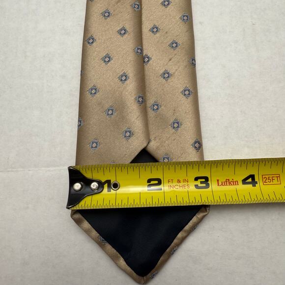 Neck Tie Vintage Sears Light Brown Small Square Blue Diamonds Geometric - Picture 3 of 4